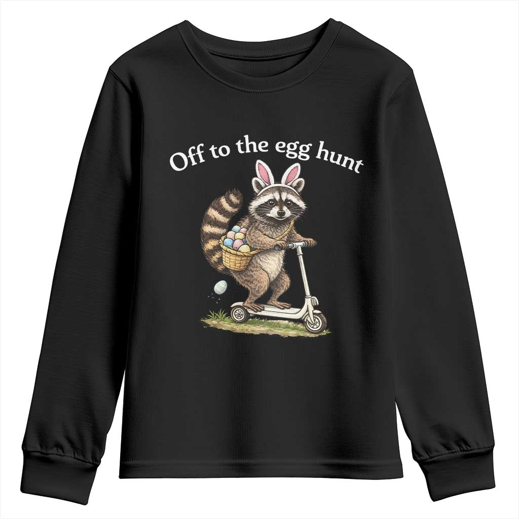 Off To The Egg Hunt Youth Sweatshirt Funny Easter Raccoon