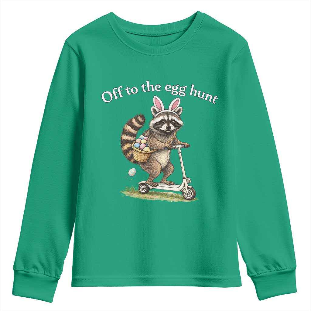 Off To The Egg Hunt Youth Sweatshirt Funny Easter Raccoon