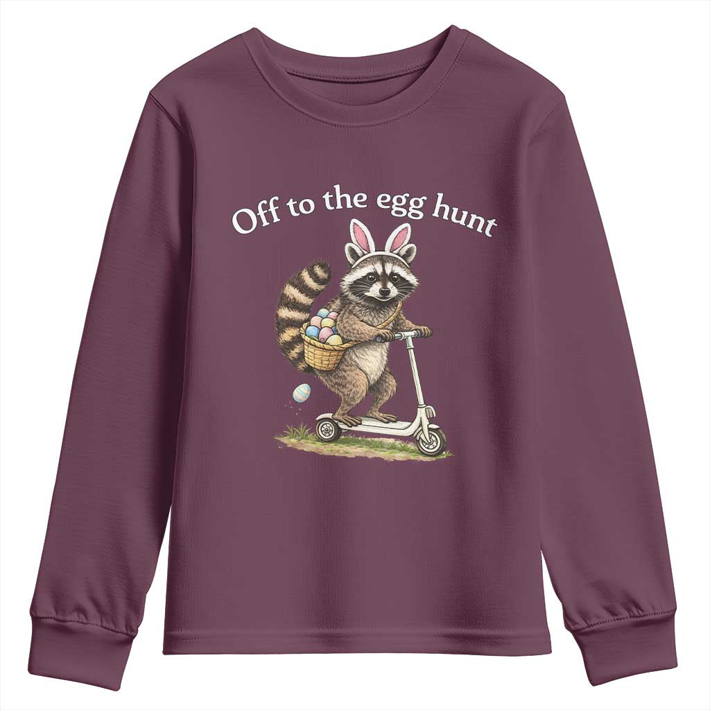 Off To The Egg Hunt Youth Sweatshirt Funny Easter Raccoon