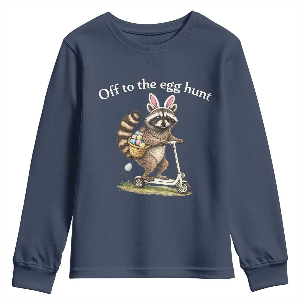 Off To The Egg Hunt Youth Sweatshirt Funny Easter Raccoon