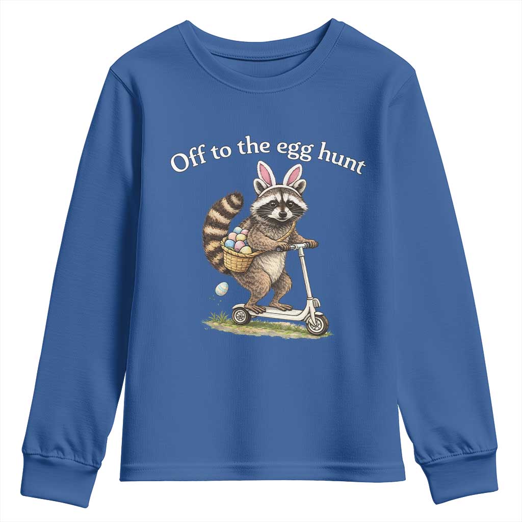 Off To The Egg Hunt Youth Sweatshirt Funny Easter Raccoon