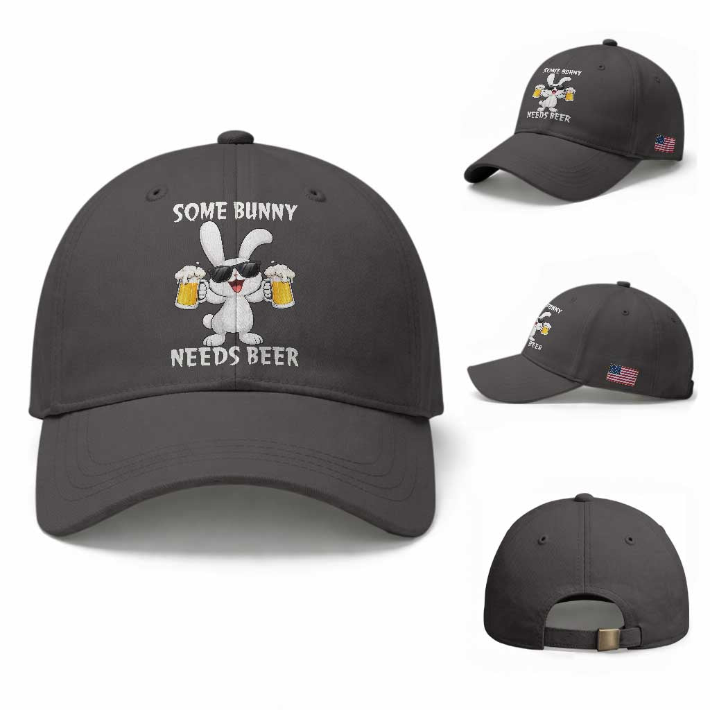 Funny Easter Bunny Drinking Beer Baseball Cap Some Bunny Needs Beer