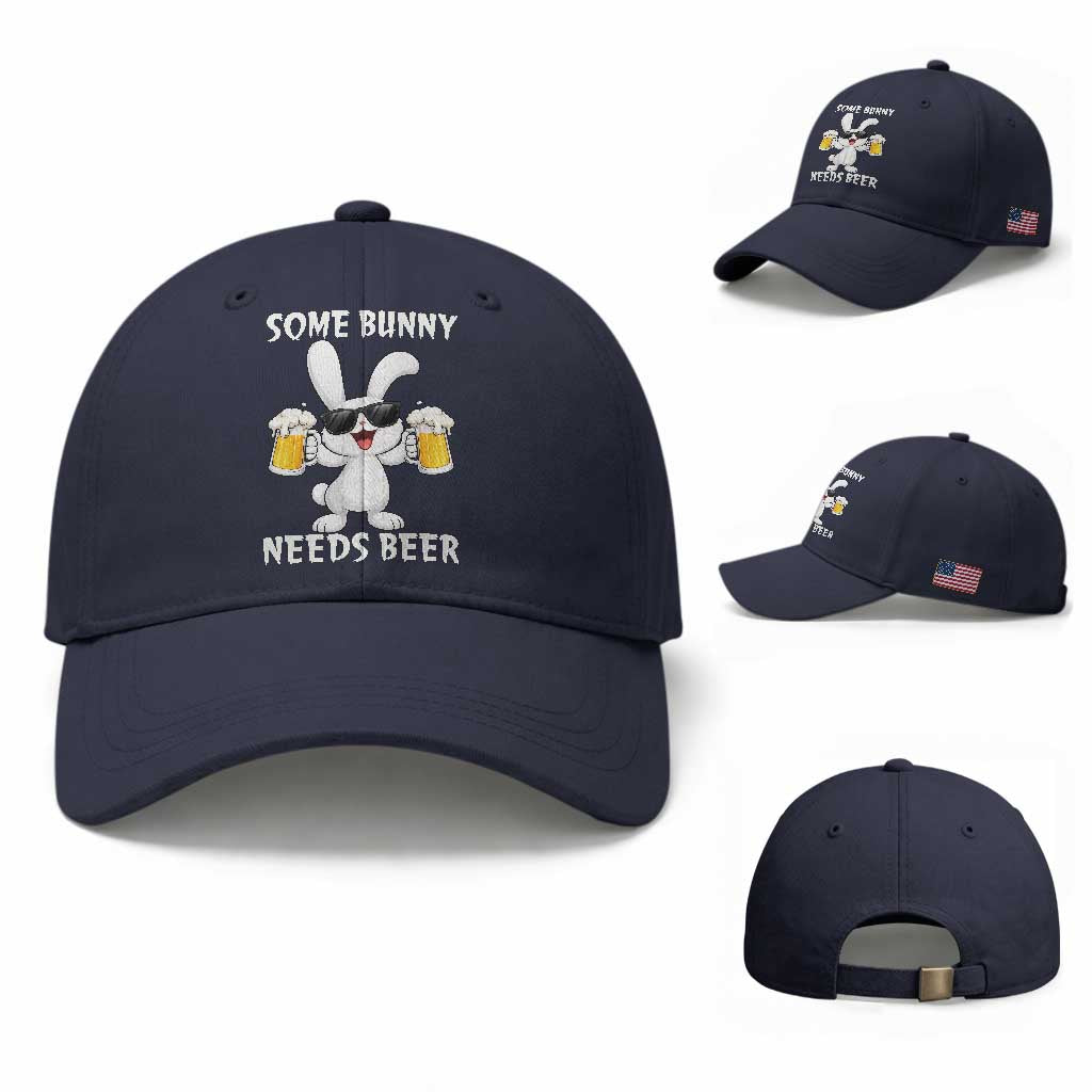 Funny Easter Bunny Drinking Beer Baseball Cap Some Bunny Needs Beer