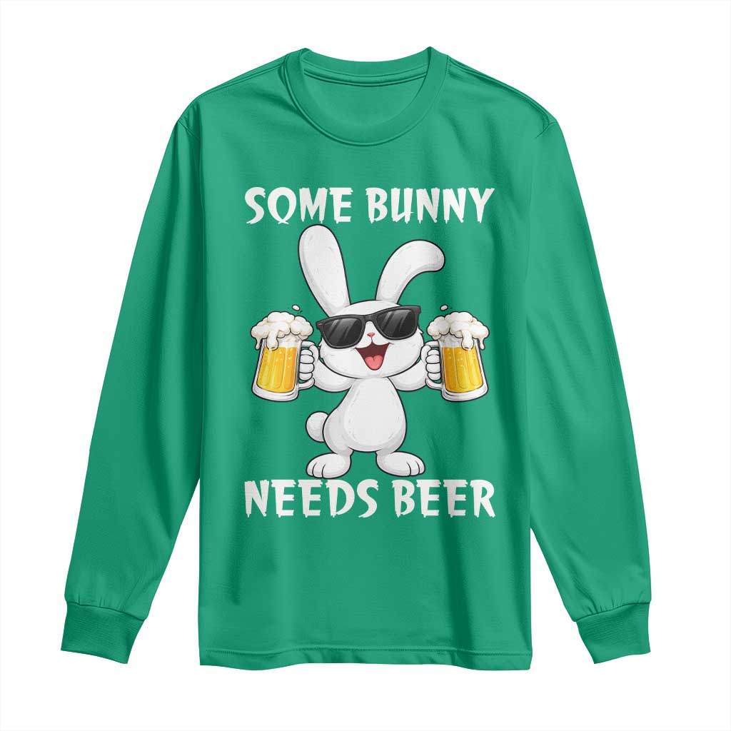 Funny Easter Bunny Drinking Beer Long Sleeve Shirt Some Bunny Needs Beer