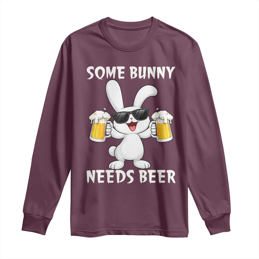 Funny Easter Bunny Drinking Beer Long Sleeve Shirt Some Bunny Needs Beer