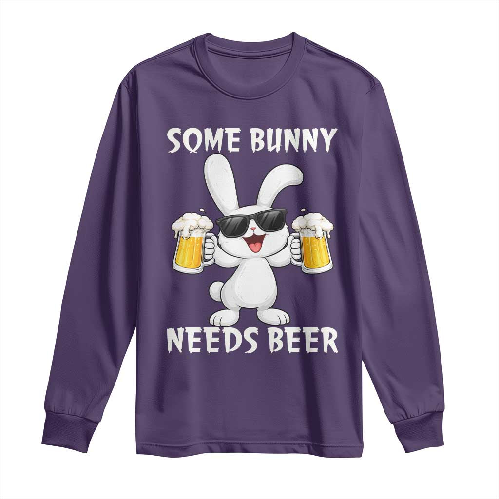 Funny Easter Bunny Drinking Beer Long Sleeve Shirt Some Bunny Needs Beer