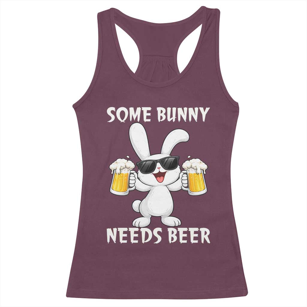 Funny Easter Bunny Drinking Beer Racerback Tank Top Some Bunny Needs Beer