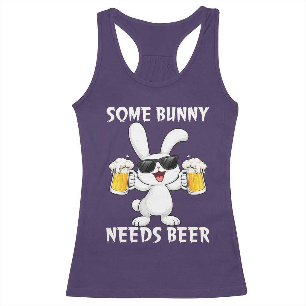 Funny Easter Bunny Drinking Beer Racerback Tank Top Some Bunny Needs Beer