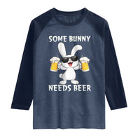 Funny Easter Bunny Drinking Beer Raglan Shirt Some Bunny Needs Beer