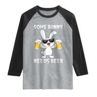 Funny Easter Bunny Drinking Beer Raglan Shirt Some Bunny Needs Beer