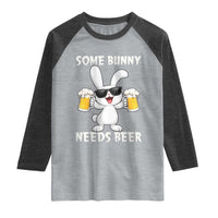 Funny Easter Bunny Drinking Beer Raglan Shirt Some Bunny Needs Beer