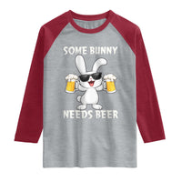Funny Easter Bunny Drinking Beer Raglan Shirt Some Bunny Needs Beer