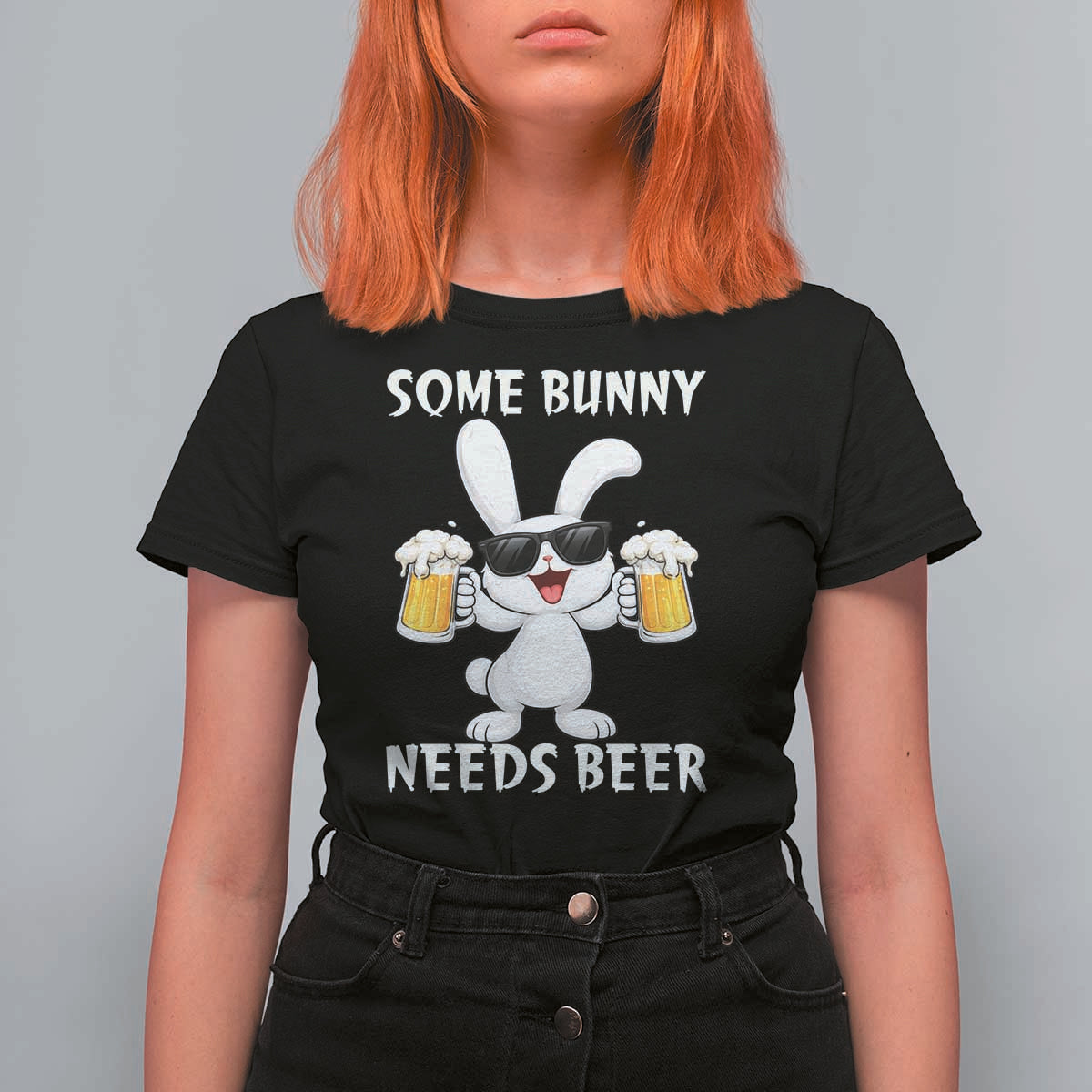 Funny Easter Bunny Drinking Beer T Shirt For Women Some Bunny Needs Beer