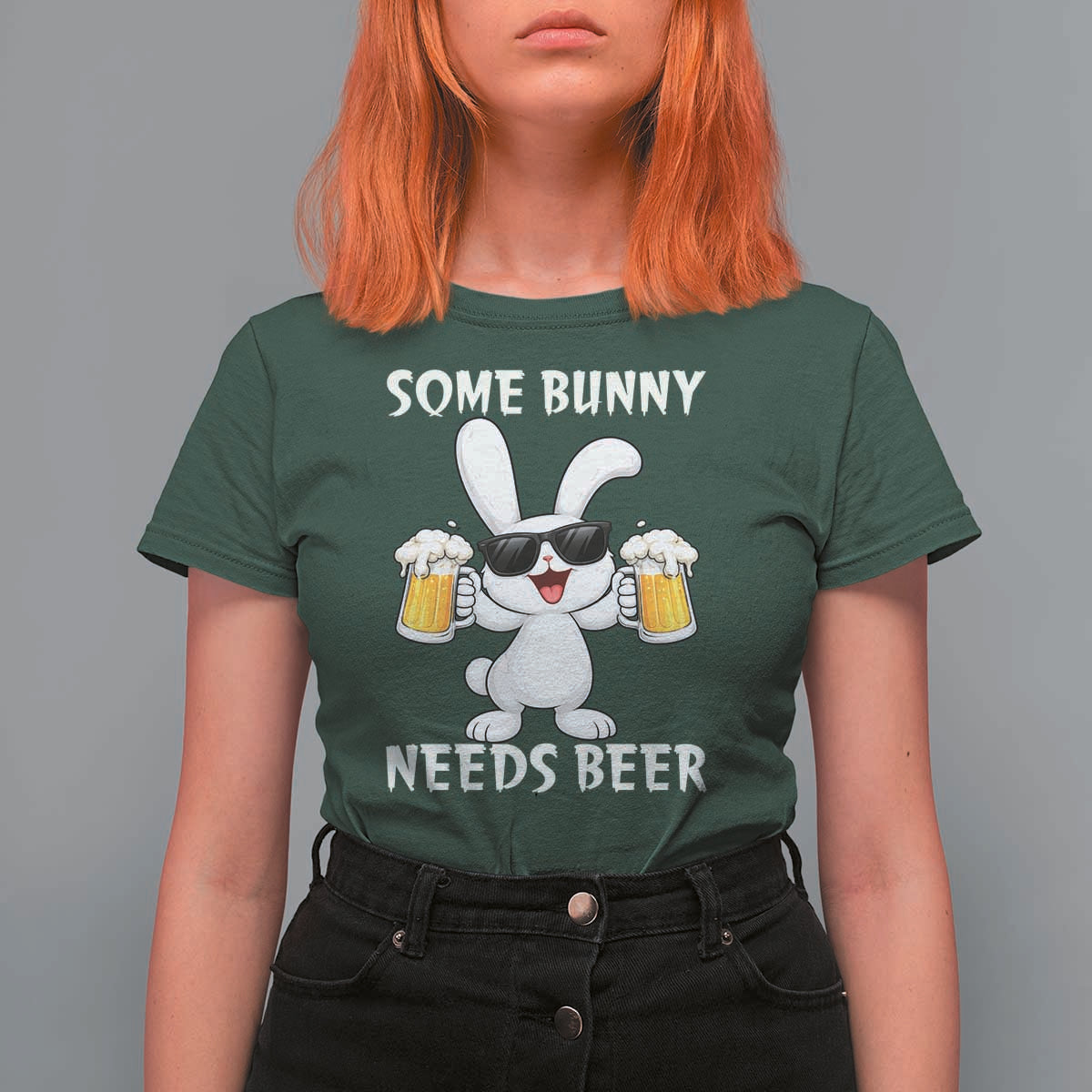 Funny Easter Bunny Drinking Beer T Shirt For Women Some Bunny Needs Beer