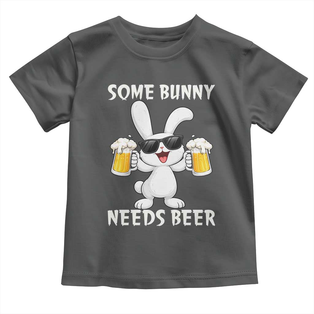 Funny Easter Bunny Drinking Beer Toddler T Shirt Some Bunny Needs Beer