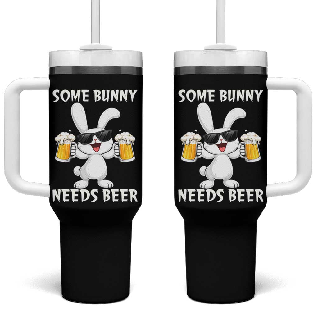 Funny Easter Bunny Drinking Beer Tumbler With Handle Some Bunny Needs Beer