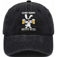 Funny Easter Bunny Drinking Beer Washed Cotton Baseball Cap Some Bunny Needs Beer
