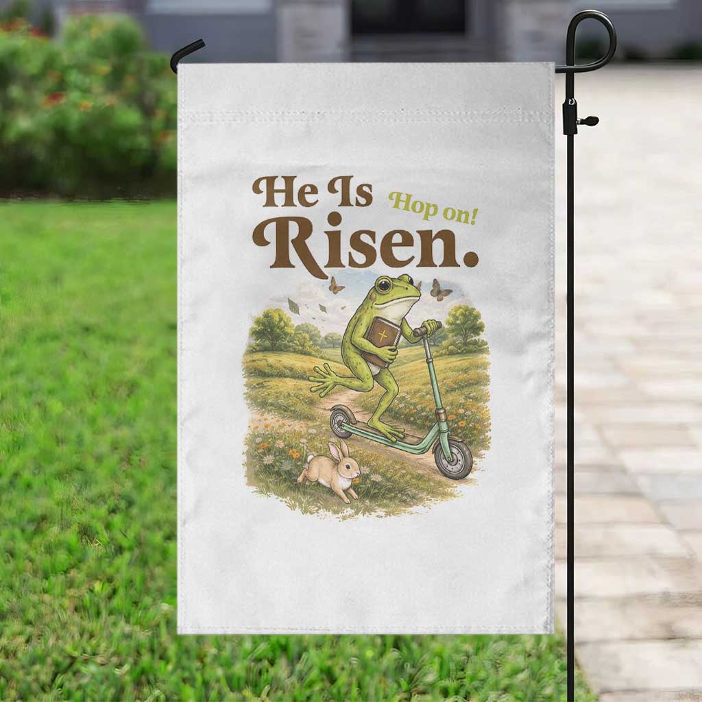 He Is Risen Hop On Garden Flag Christian Easter Frog