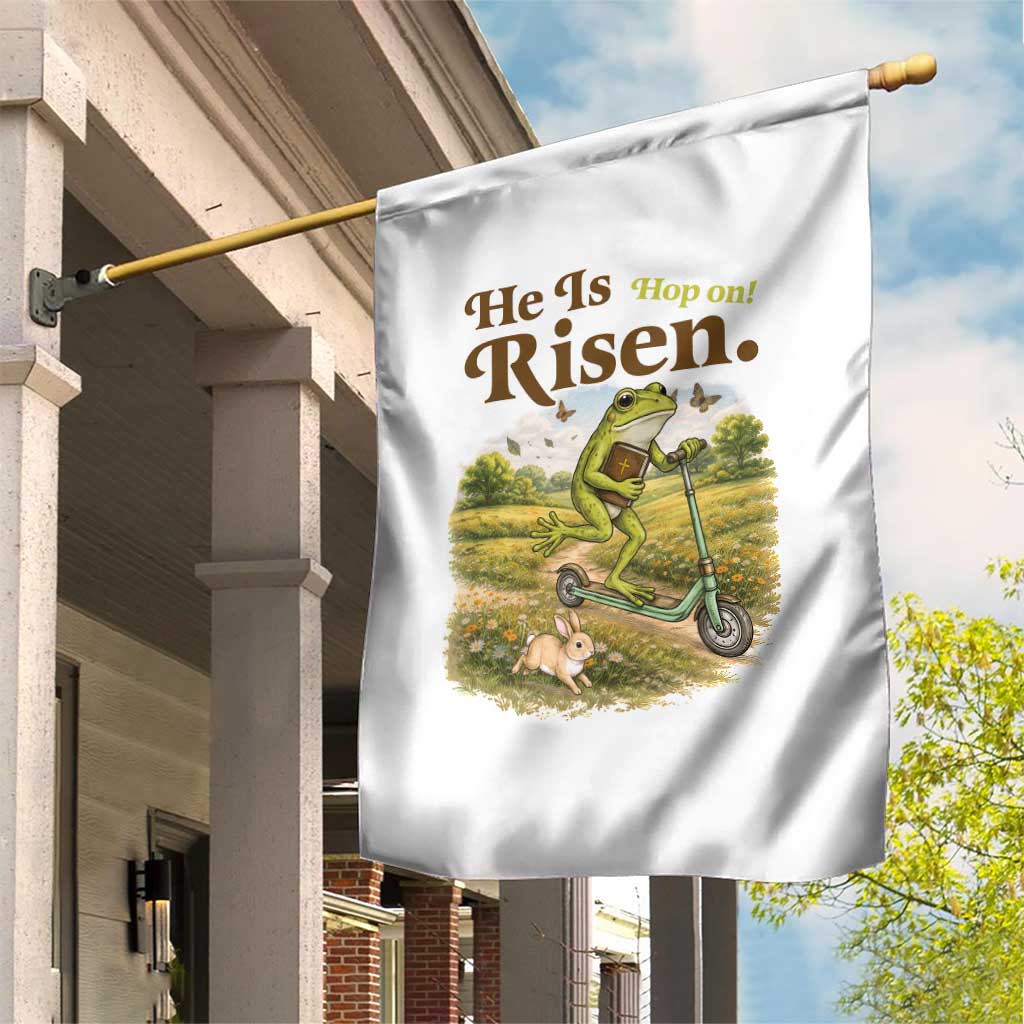 He Is Risen Hop On Garden Flag Christian Easter Frog