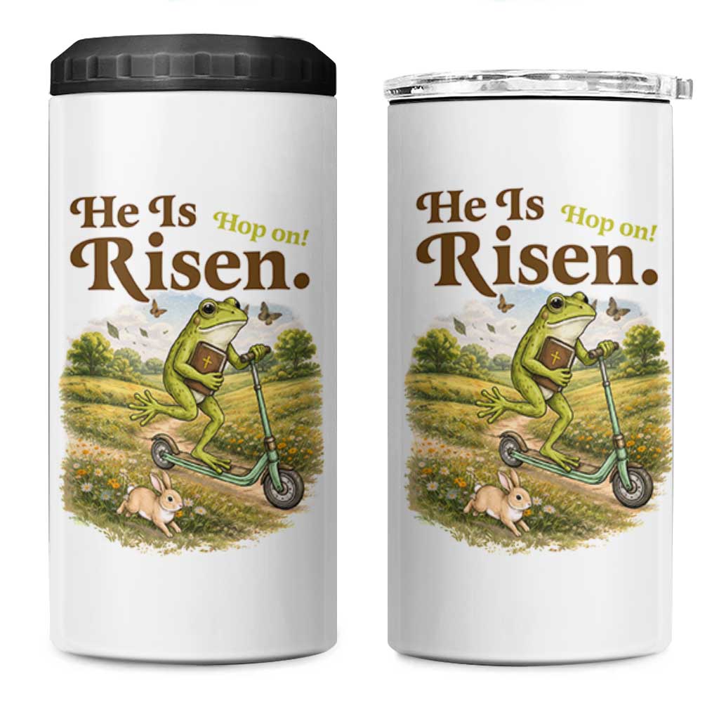 He Is Risen Hop On 4 in 1 Can Cooler Tumbler Christian Easter Frog