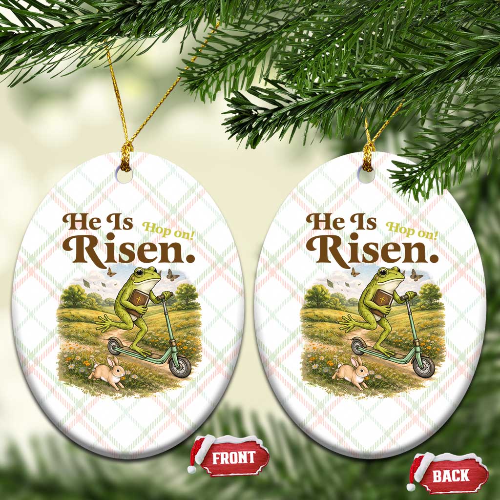 He Is Risen Hop On Ceramic Ornament Christian Easter Frog