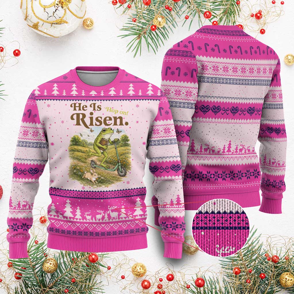 He Is Risen Hop On Ugly Christmas Sweater Christian Easter Frog