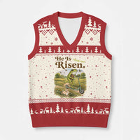 He Is Risen Hop On V-Neck Knit Sweater Vest Christian Easter Frog