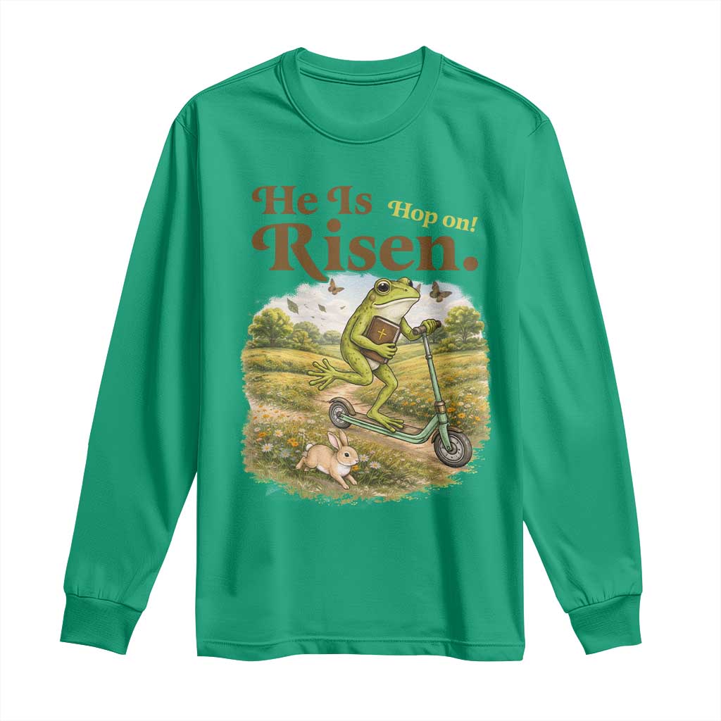 He Is Risen Hop On Long Sleeve Shirt Christian Easter Frog