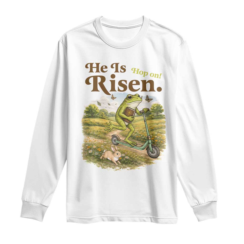 He Is Risen Hop On Long Sleeve Shirt Christian Easter Frog