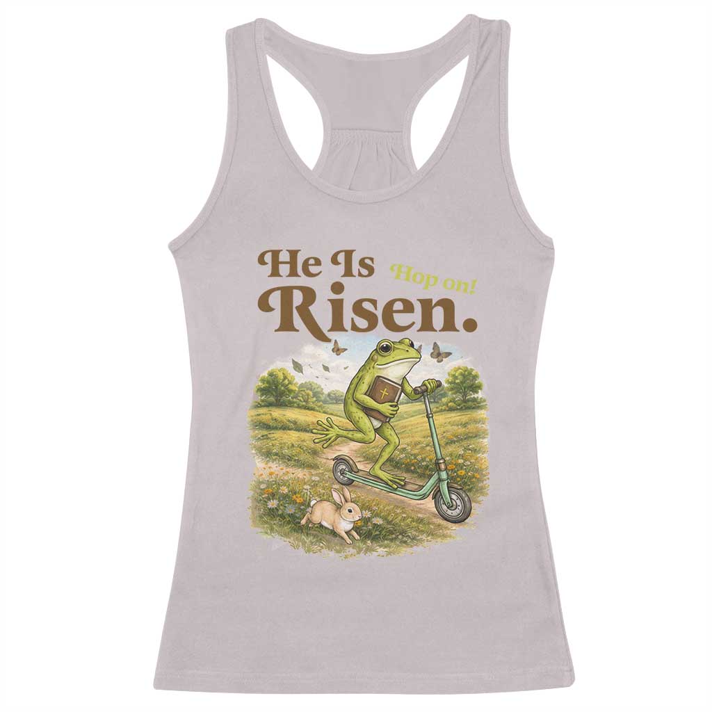 He Is Risen Hop On Racerback Tank Top Christian Easter Frog