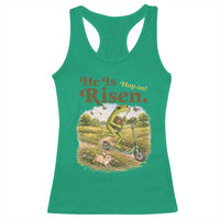 He Is Risen Hop On Racerback Tank Top Christian Easter Frog