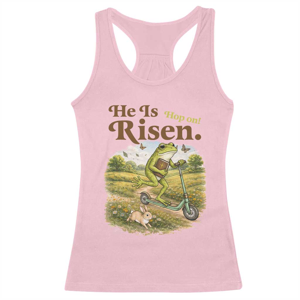 He Is Risen Hop On Racerback Tank Top Christian Easter Frog