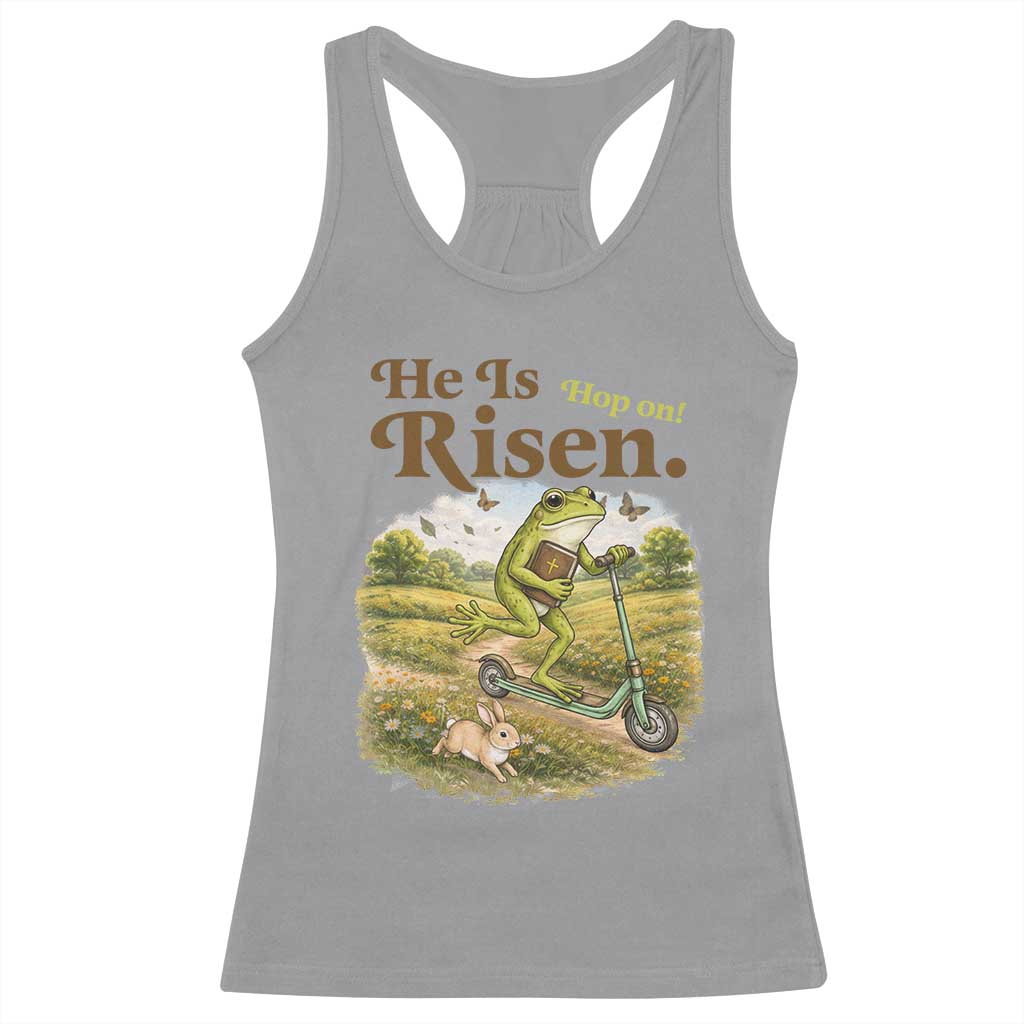 He Is Risen Hop On Racerback Tank Top Christian Easter Frog