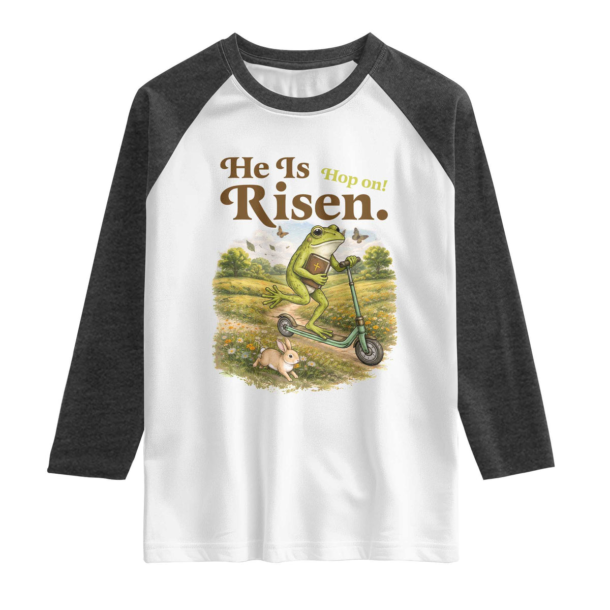 He Is Risen Hop On Raglan Shirt Christian Easter Frog