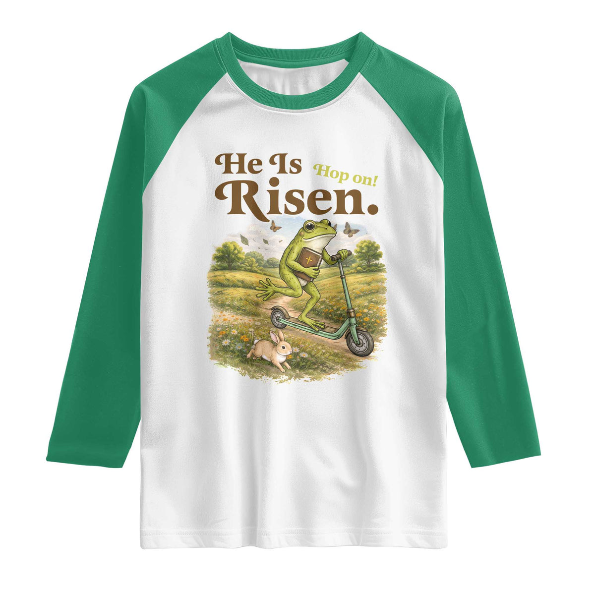 He Is Risen Hop On Raglan Shirt Christian Easter Frog
