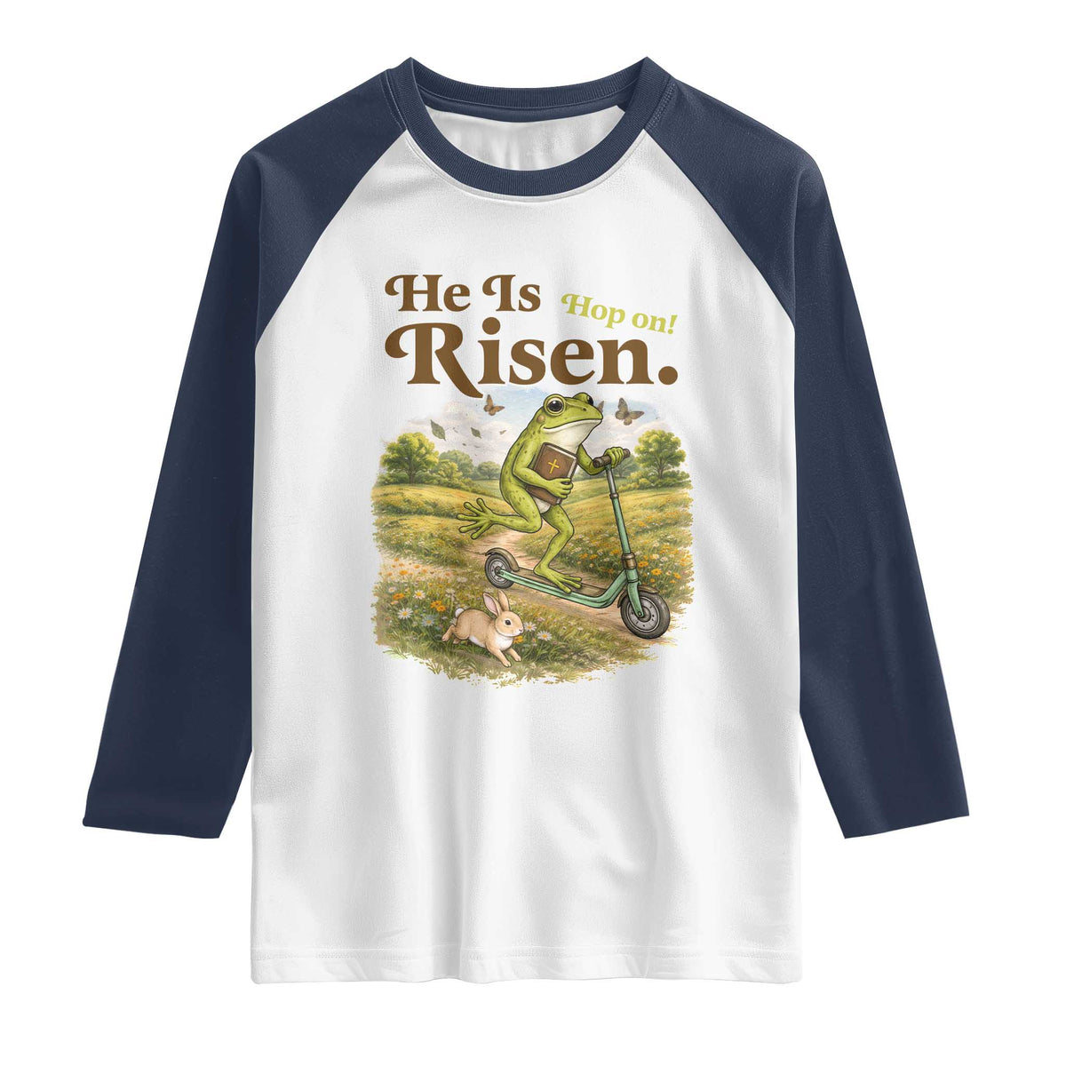 He Is Risen Hop On Raglan Shirt Christian Easter Frog
