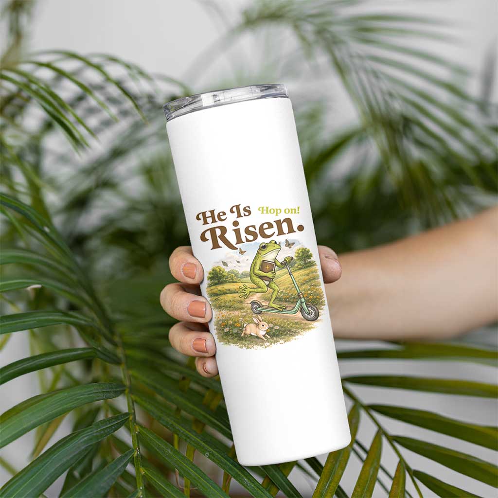 He Is Risen Hop On Skinny Tumbler Christian Easter Frog