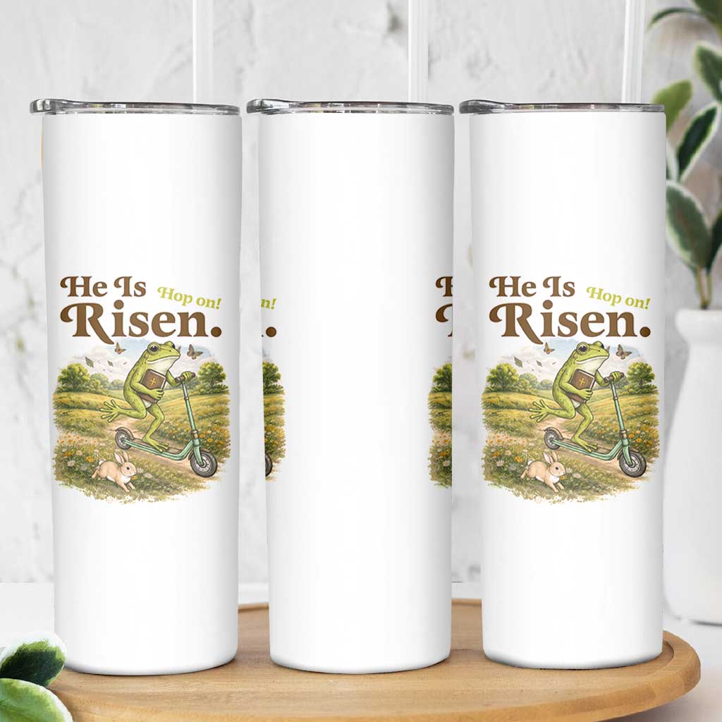 He Is Risen Hop On Skinny Tumbler Christian Easter Frog