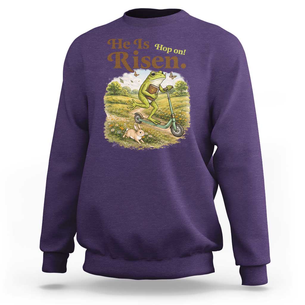 He Is Risen Hop On Sweatshirt Christian Easter Frog