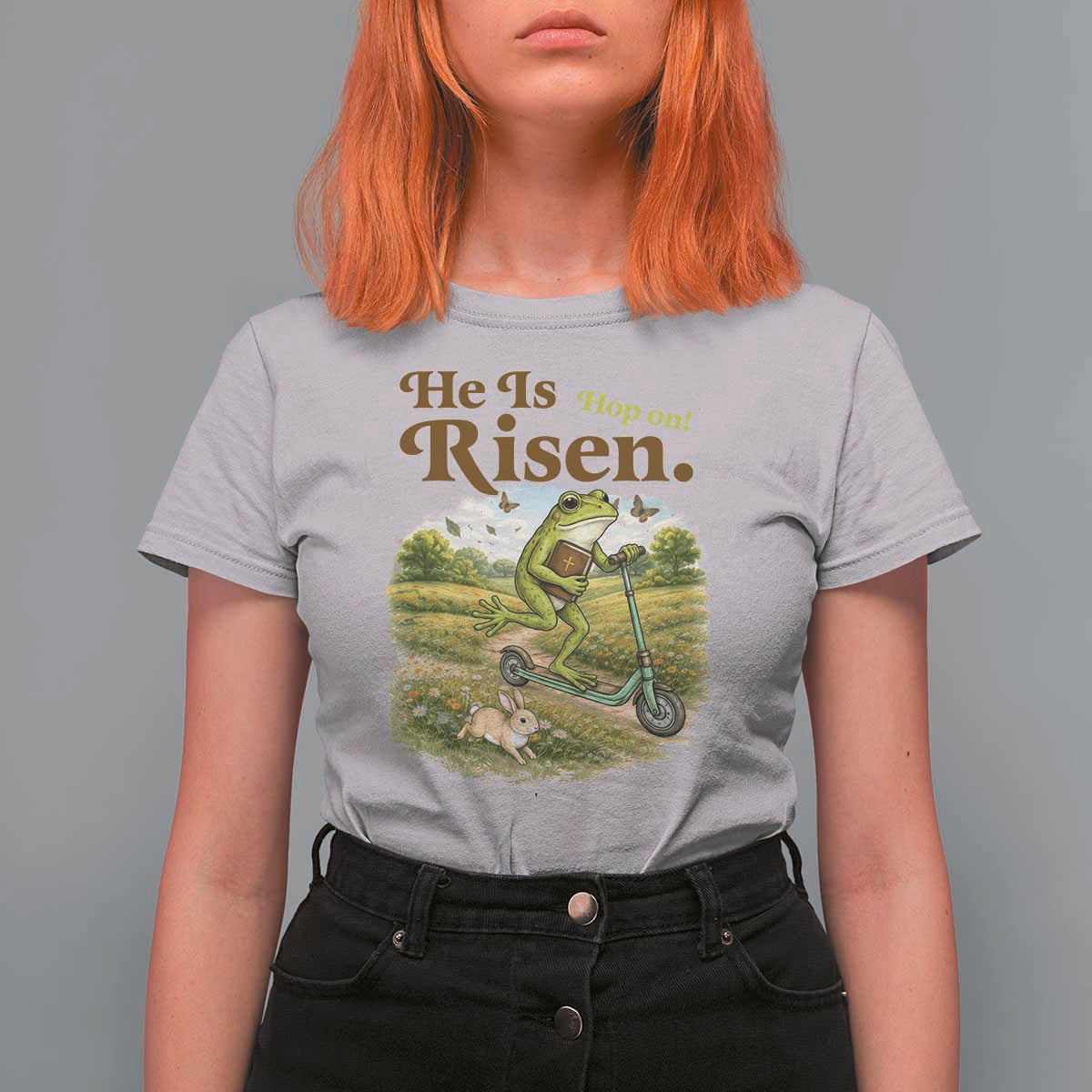 He Is Risen Hop On T Shirt For Women Christian Easter Frog