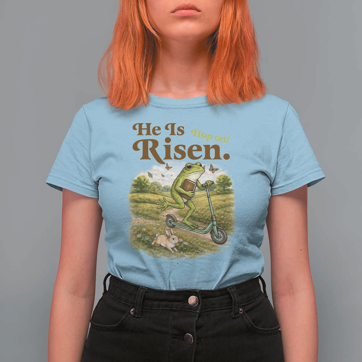 He Is Risen Hop On T Shirt For Women Christian Easter Frog