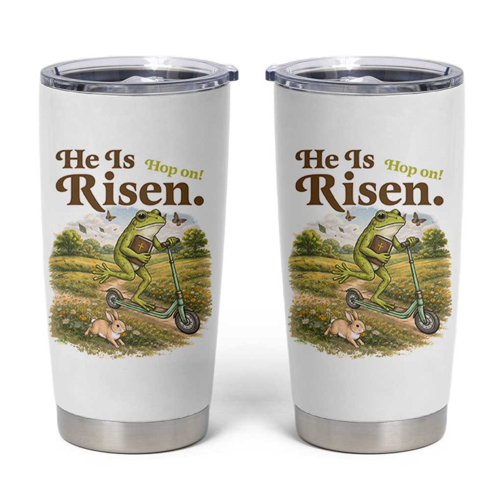He Is Risen Hop On Tumbler Cup Christian Easter Frog