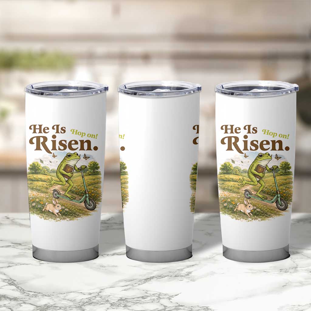 He Is Risen Hop On Tumbler Cup Christian Easter Frog