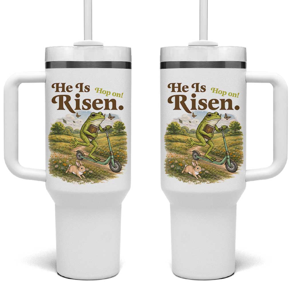 He Is Risen Hop On Tumbler With Handle Christian Easter Frog