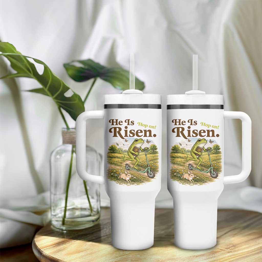 He Is Risen Hop On Tumbler With Handle Christian Easter Frog