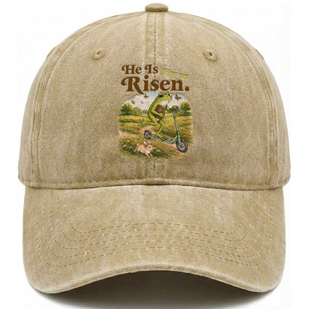 He Is Risen Hop On Washed Cotton Baseball Cap Christian Easter Frog