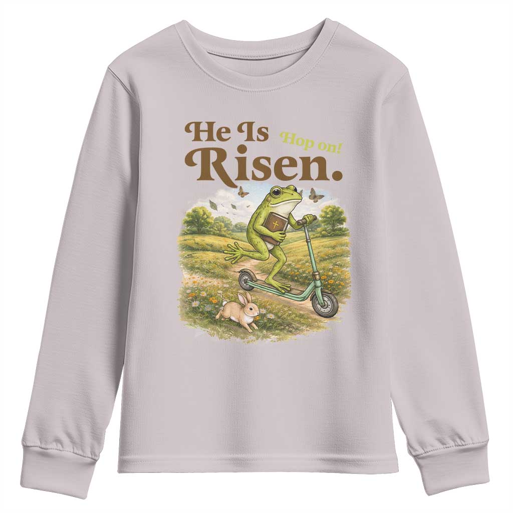 He Is Risen Hop On Youth Sweatshirt Christian Easter Frog