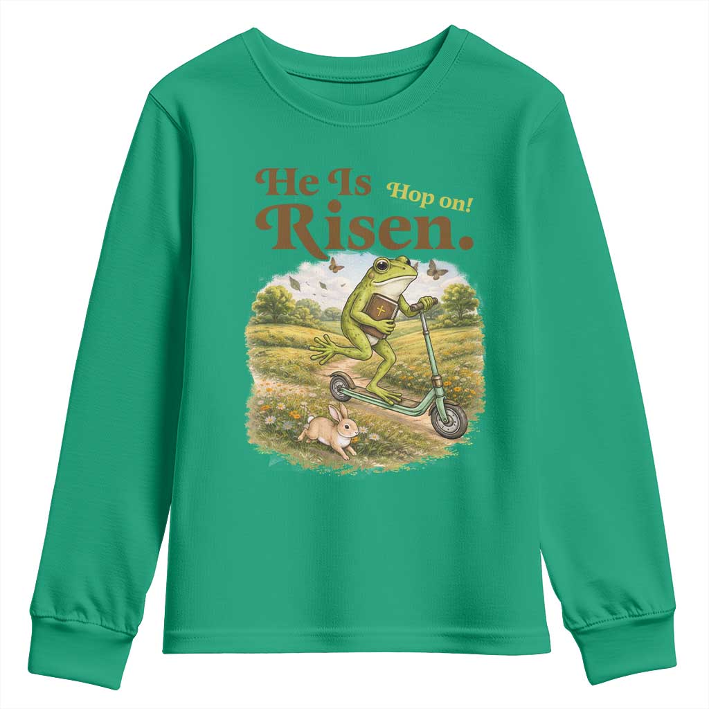 He Is Risen Hop On Youth Sweatshirt Christian Easter Frog