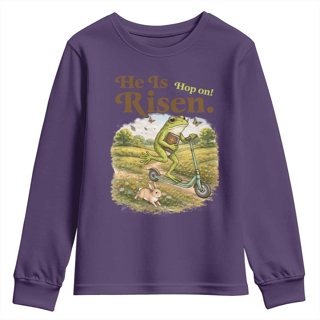 He Is Risen Hop On Youth Sweatshirt Christian Easter Frog