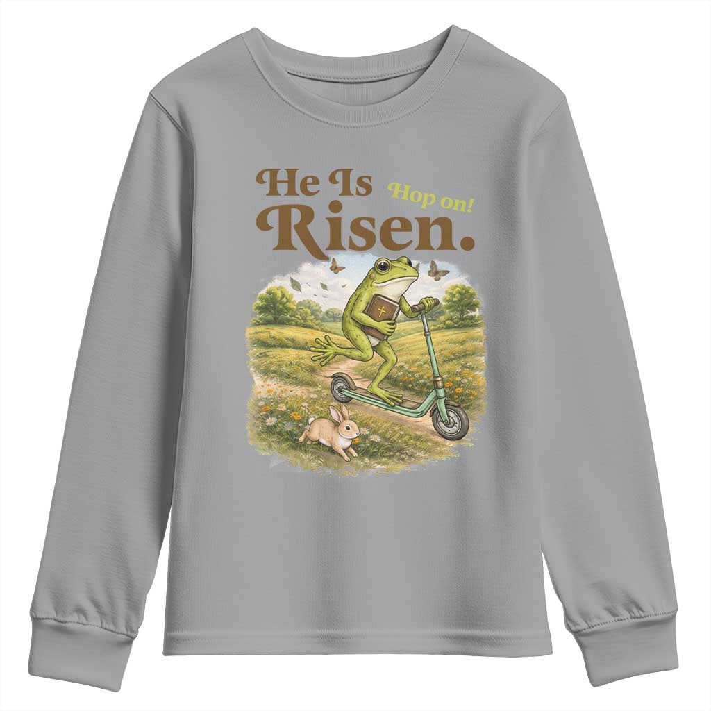 He Is Risen Hop On Youth Sweatshirt Christian Easter Frog